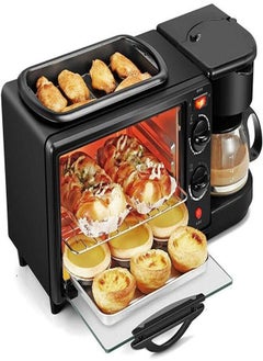 اشتري Three-In-One Breakfast Machine Electric Oven Coffee Omelet Bread Machine Toaster Air Fryer & Coffee Tea Maker Black في الامارات