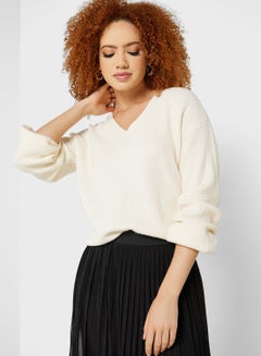 Buy Puff Sleeve Knitted V-Neck Sweater in UAE