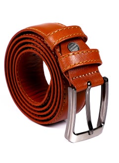 اشتري Double Belt Loops Plain Leather Belt - Havana في مصر