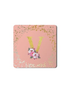 اشتري Designer Leather Coasters Mat for Beverage Drinks- Custom Monogram Initial Letter Floral Pattern Alphabet - V (Rose Pink) في الامارات