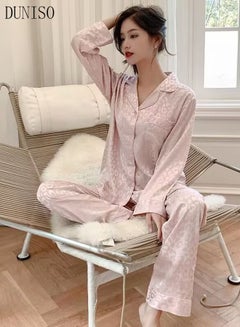 Buy 2- Piece Women's Soft Pajamas Set Long Sleeve Silky Pajama Set with Leopard Print Sleepwear Loungewear Button-Down Night Suit Pajama Sets Spring and Autumn Night Wear in UAE