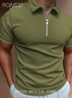 Buy Men's Polo Shirt Solid Color Short Sleeve Lapel T-Shirt Casual Fit Tops in Saudi Arabia