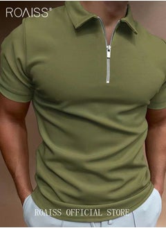 Buy Men's Polo Shirt Solid Color Short Sleeve Lapel T-Shirt Casual Fit Tops in Saudi Arabia