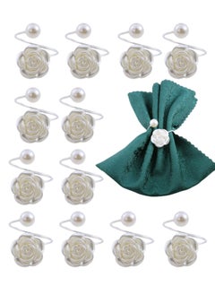 اشتري 12Pcs Napkin Rings Pearl Napkin Holder Rose Napkin Buckles for Wedding Banquet Home Party Kitchen Decor في السعودية