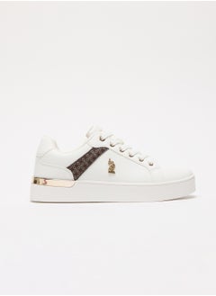 Buy Women's White Low-Top Sneakers - Classic Style with Dark Brown Accent and Gold Logo Detail for Elegant Everyday Wear in UAE