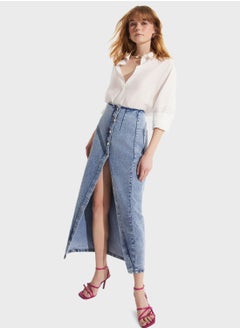 Buy Button Detail Denim Skirt in UAE