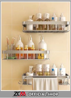 Buy Premium 3 Layer Wide Bathroom Rectangular Rack - Punch Free Wall Mounted Storage for Toilet, Sink and Shower - Includes Rod and Hooks for Efficient Organization in UAE