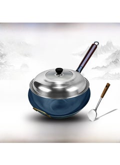 Buy Non-Stick Uncoated Stir Fry Pan suit 36cm [round] 1.5 thick wooden handle iron pot lid spatula [manual pot]] in UAE