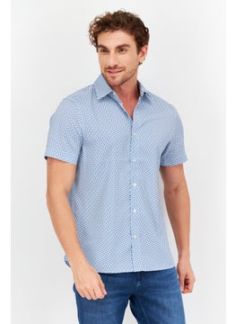 Buy Men Spread  Neck Long Sleeves Allover Printed Casual Shirt, Blue Combo in UAE