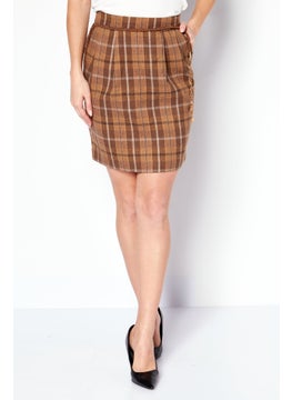 اشتري Women Checkered Belted Mini Skirt, Brown Combo في الامارات