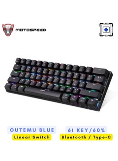 Buy RGB Backlight 61-Key Mechanical Gaming Keyboard NKRO Anti-Ghosting 60% Mech Keeb Bluetooth USB Type-C Wired Dual-Mode - Black Outemu Blue Switch in UAE