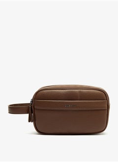 Buy Men's Solid Pouch with Zip Closure and Wristlet Strap in UAE