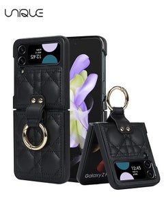 Buy Phone Case Compatible with Samsung Galaxy Z Flip 4, Leather Shockproof Protective Kickstand Ring Holder Galaxy Z Flip 4 Slim Thin Cover(Black) in UAE