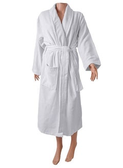 Buy Women's soft cotton bathrobe with a pocket and a waist belt with a distinctive slipper in an elegant design, multi-size, white in Saudi Arabia