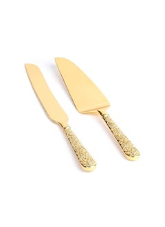 Buy 2-Piece Cake Cutlery Set With Handles Deluxe Design Gold in Saudi Arabia