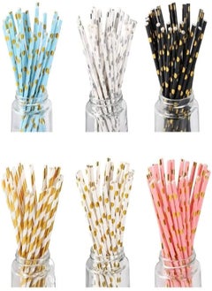 Buy Disposable Biodegradable Paper Straws, Colorful Hot Stamping Coated Paper Straws 25 pcs, Disposable Drinking Straws (Multiple Color) in Egypt