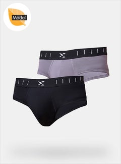 Buy Pack of 2 - Solid Briefs with Brand Icon Waistband in Saudi Arabia