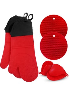 Buy 6PCS Oven Mitts and Pot Holders Sets, Silicone Baking Gloves Heat Resistant Inner Soft Liner, Mini Oven Mittens and Hot Pads, Oven Gloves for Cooking, Grill and Bbq (Red) in Saudi Arabia