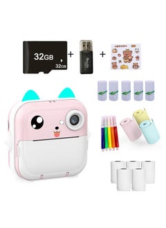 Buy Kids Camera, Instant Camera for Kids, No Ink Print Paper, 32G SD Card, 1080P Portable Paper Film Zero Ink Instant Printing Selfie, Photo Video, Birthday Festival Gifts for Kids（BLUE+Pink) in Saudi Arabia