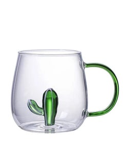 Buy Heat Resistant 3D Tea and Coffee Glass Mug High Borosilicate Glass With Handle -Cute Cactus Inside in Egypt