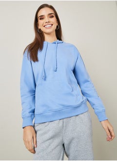 Buy Regular Fit Solid Hoodie with Front Pocket in Saudi Arabia