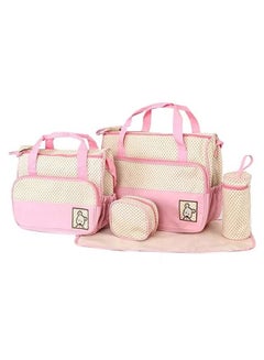 Buy 5-in-1 Multi-functional Waterproof Baby Diaper Bag Set With Reliable Zipper Pink in Saudi Arabia