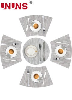 اشتري Round Table Placemats Set,5-Piece Wedge Place Mat Sets With Centerpiece Round Table Mats,PVC Polyester Heat Resistant Non-Slip Placemats For Dining Table في الامارات