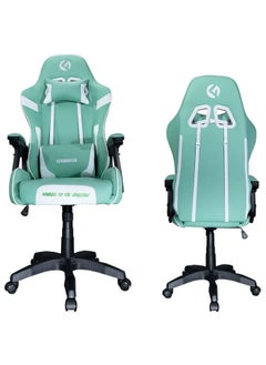 Buy Gaming Chair Office Chair PU Leather with Adjustable Headrest and Lumbar Pillow Green in Saudi Arabia