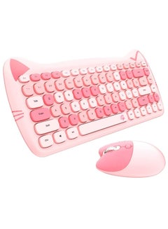 Buy Cute Cat Portable Wireless Keyboard Mouse Combo For Women Pink in Saudi Arabia