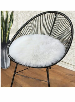 Buy Round Chair Cushions 18x18”, White Super Soft Shaggy Faux Fur Sheepskin Chair Cover Area Rugs for Bedroom Sofa Fluffy Seat Pad for Photographing Background of Jewellery, Leisure Play Reading Cushion in UAE