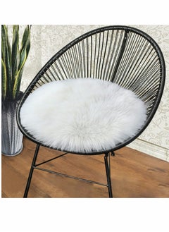 اشتري Round Chair Cushions 18x18”, White Super Soft Shaggy Faux Fur Sheepskin Chair Cover Area Rugs for Bedroom Sofa Fluffy Seat Pad for Photographing Background of Jewellery, Leisure Play Reading Cushion في الامارات