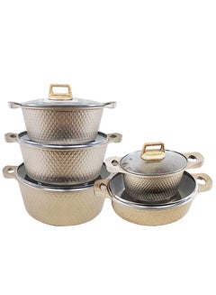 اشتري 10-piece Marble Cookware Set Aluminum Pots And Pans With Non-stick Finish Glass Lid PFOA-free Gold 20-24-28-32 Cm (deep Stockpot) + 28 Cm (shallow Stockpot) في الامارات