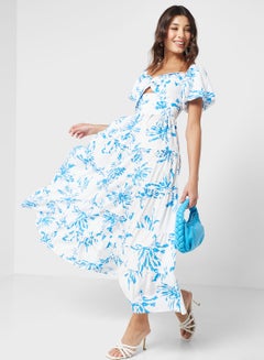 Buy Puff Sleeves Floral Tiered Dress in Saudi Arabia