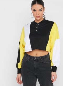 Buy Colourblock Drawcord Cropped Hoodie in Saudi Arabia