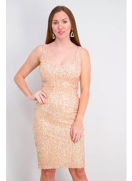 Buy Women Sequins Sleeveless Bodycon Dress, Apricot Spritz in Saudi Arabia