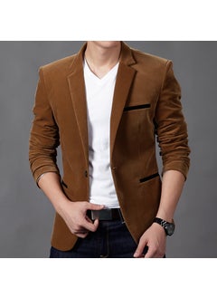 Buy Autumn and Winter new Korean style business casual small suit mens youth fashion slim corduroy suit urine single WestBrown Brown in UAE