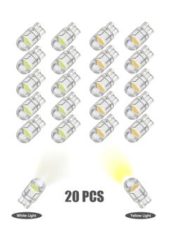 اشتري 20 قطعة مصابيح LED بيضاء وأصفر، 6000K 68 2825 W5W T10 مصابيح بديلة إسفين LED COB، مصابيح صغيرة لأضواء لوحة الترخيص، مصابيح موضع السيارة، ضوء الخريطة في السعودية