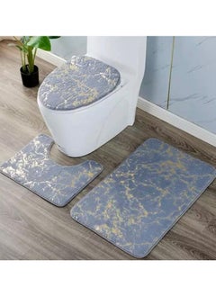 Buy 3-piece bathroom rug set with marble design includes a bathroom rug + toilet cover + anti-slip door mat, in multiple shapes and colors. in Egypt