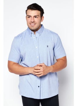 Buy Men Regular Fit Embroidered Logo Short Sleeves Casual Shirt, Blue in Saudi Arabia