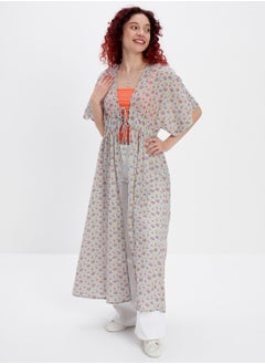 Buy Floral Print Ruched Waist Kaftan in UAE