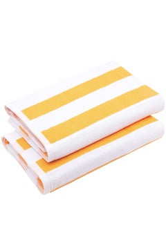Buy Two Stripes Towel 100% Cotton , 2 Pool Yellow Stripe , 70 X 180cm in Egypt