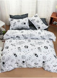 Buy Single Size 4 Pieces Duvet Cover Set without filler, Black Print Astronaut & Rocket Design White Color in UAE