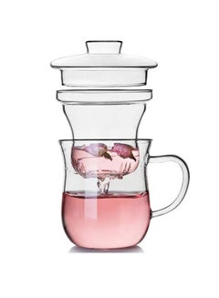 اشتري 300ml Clear Glass Tea Mug with Infuser and Lid Transparent Borosilicate Glass Tea Cup with Glass Strainer في الامارات