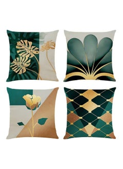 Buy Decorative Cushion Covers, 4 Pcs 45 x Linen Leaves Throw Pillow Cases Gold Teal Farmhouse Natural Covers 18x18 Sofa Cushions Modern Living Room Outdoor Garden in UAE