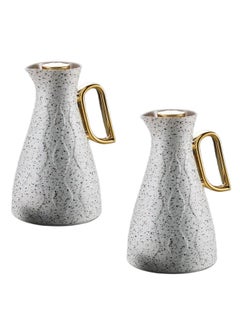 Buy Thermos Set of 2 Pieces for Tea and Coffee from Petros Light Grey Granite/Golden Color 1Liter in Saudi Arabia