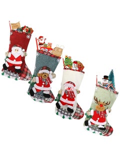 Buy 4 PCS Christmas Stockings Bulk Xmas Stockings Decoration Santa Snowman Reindeer Penguin Family Stockings Christmas Tree Decorations Gift Bags for Family Holiday Party Home Decor in UAE