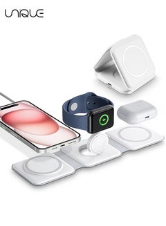 Buy Magnetic Wireless Charging Station，Mag-Safe 3 in 1 Foldable Portable Charger for iPhone 15/14/13/12/Pro, Wireless Charger for Air Pods 3/2/pro, Apple iWatch Series Ultra/SE/S8/8/7/6/5/4/3/2 (White) in Saudi Arabia