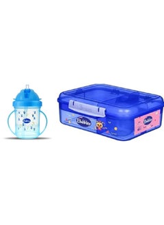 Buy Bubbles Hero 4-Compartment Leak-Proof Lunch Box -Bubbles Cup with Straw. Leak Proof, Spill Proof, Easy Grip, Sippy Cup BLUE in Egypt