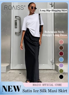 Buy Stylish Women Silk Satin Midi Skirt Solid Color Design Flattering for All Leg Types Comfortable and Elegant Ladies Long Length Skirt in Saudi Arabia