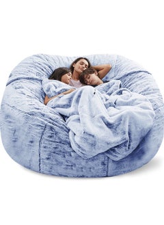 اشتري Bean Bag Chairs, Giant Bean Bag Chair for Adults, 6ft Big Bean Bag Cover Comfy Bean Bag Bed (No Filler, Cover only) Fluffy Lazy Sofa (Snow Blue 6ft(150*75cm)) في الامارات